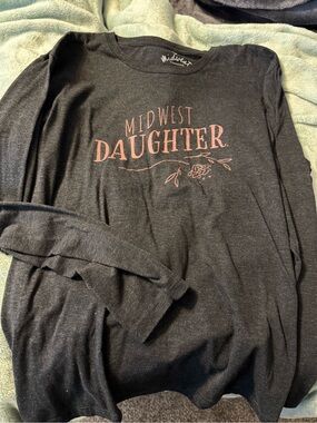 Midwest Daughter Long Sleeve Tee - Charcoal with Pink Graphic